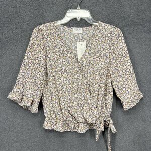 Sienna Sky Top‎ Womens Small Floral Draped Flowy Blouse Wrap cottage
